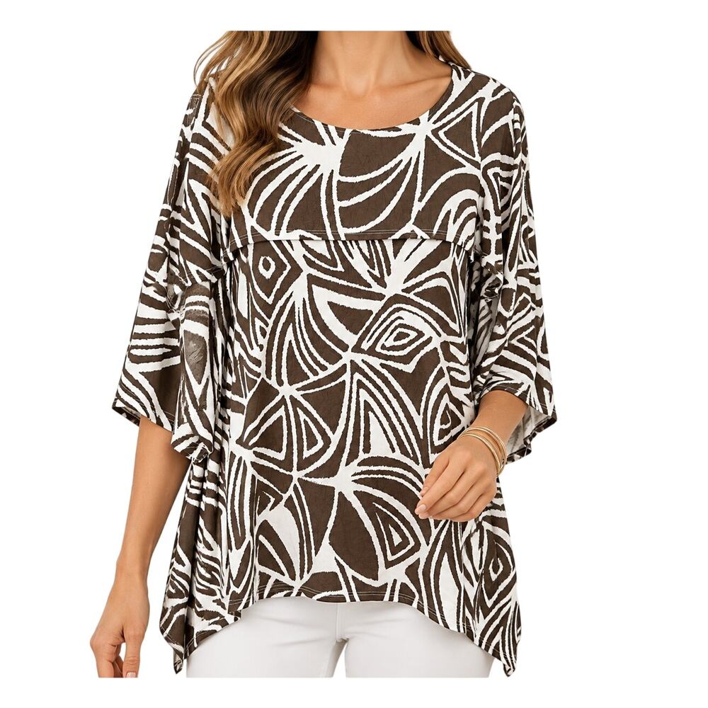 IC by Connie K Sz Medium Cold Shoulder Wearable Art Blouse Shirt Top Unique